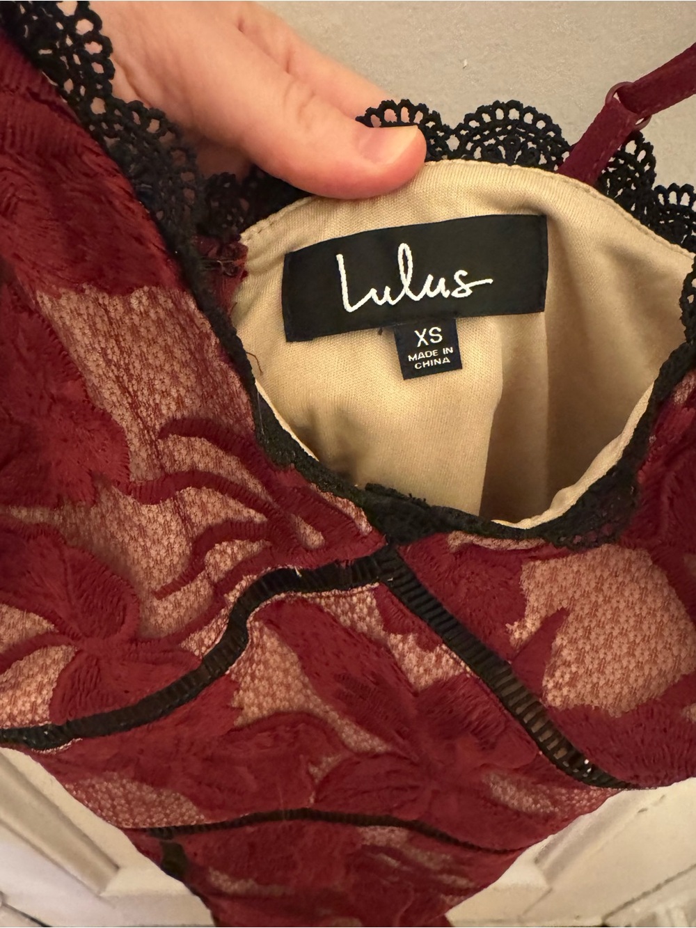 XS Lulu's Alluring Dream Burgundy Floral Mesh Lace Trumpet Midi Dress - Picture 6 of 6